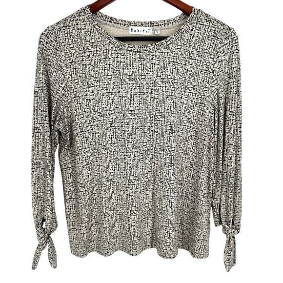 NEW NWOT Habitat Small Stretchy Soft Beige Black Wearable Art Blouse Shirt Top - Picture 1 of 6